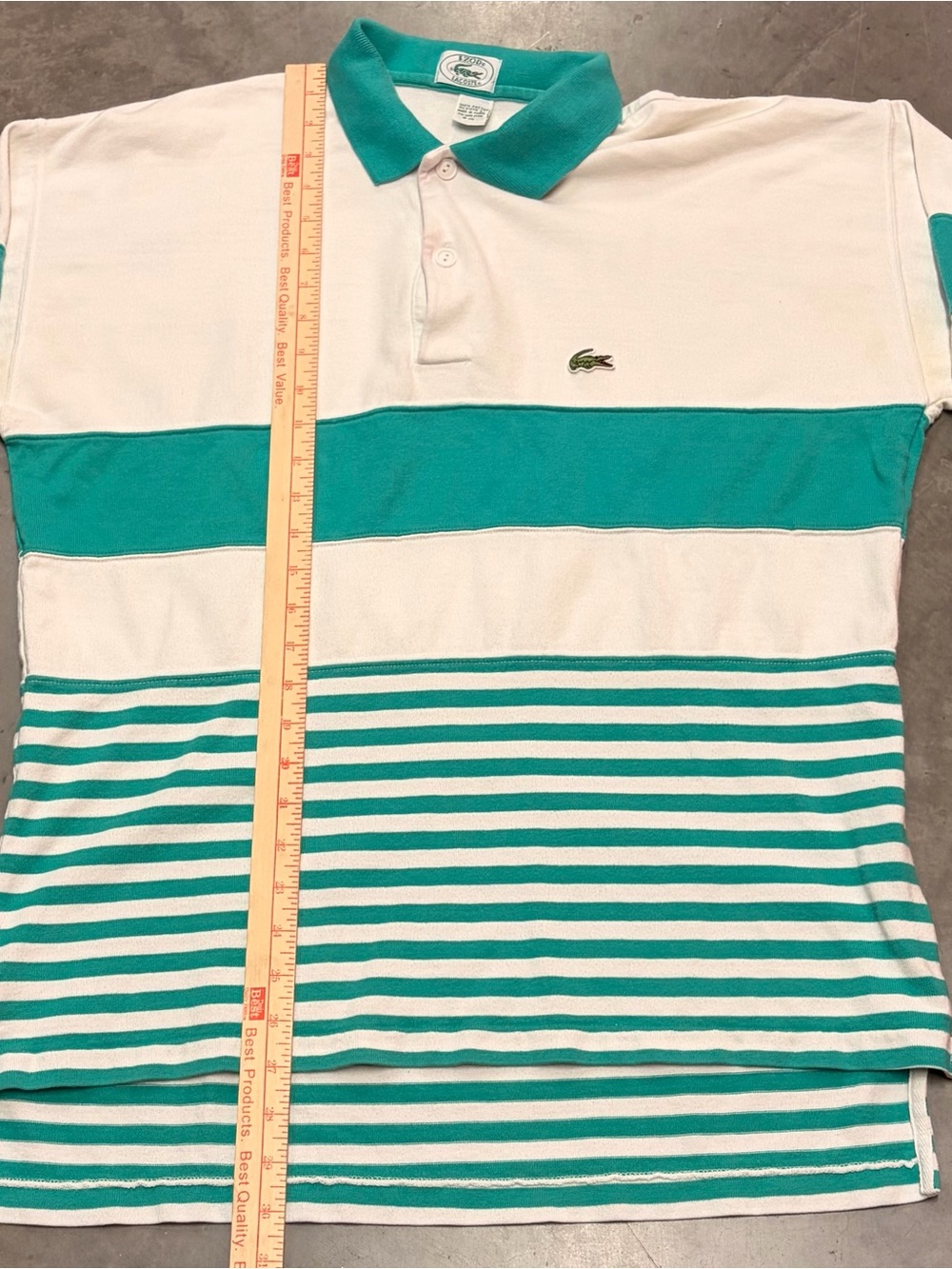 Lacoste Izod Vintage Mens White & Teal Striped Long-Sleeve Polo - Picture 4 of 5